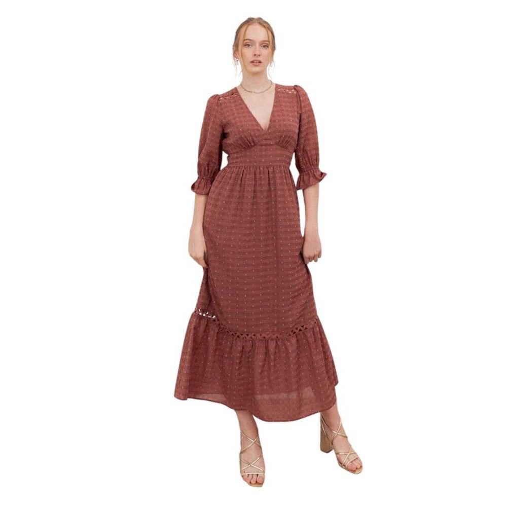 Lovedrobe Womens/Ladies Gingham V Neck 3/4 Sleeve Midi Dress / Terracotta